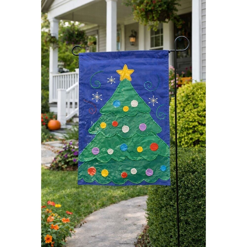 Toland Flying Colors Christmas Tree Decorative Appliqué Flag 18”x13” Vintage